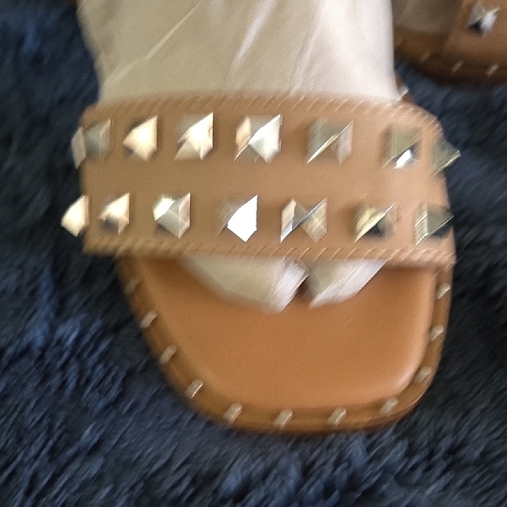 Steve Madden Tan Studded Slide Sandals - Picture 3 of 16